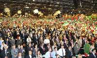 Thousands of supporters of the PMOI attend a rally in Paris to champion democracy in Iran.  The PMOI's political principles are based on its modern interpretation of Islam, which it believes is inherently tolerant and democratic.